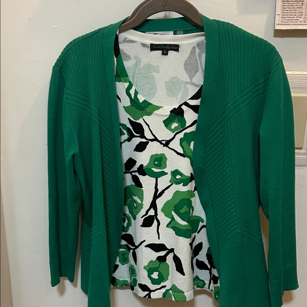Green Cardigan with Floral Design pairs perfectly with coordinating top